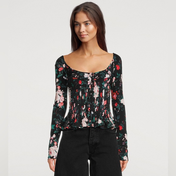 Paco Rabanne Black Rose Garden Pleated Bustier Top - Picture 2 of 12